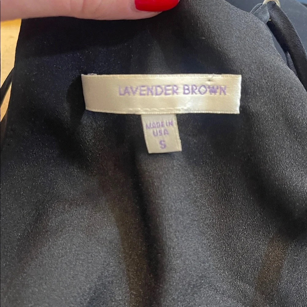 Lavender Brown Silk Black Ruffle Dress